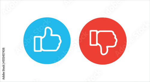 Black Thumbs Up and Red Thumbs Down Icons in Circular Outline – Like and Dislike icon Set, Victor illustration 10