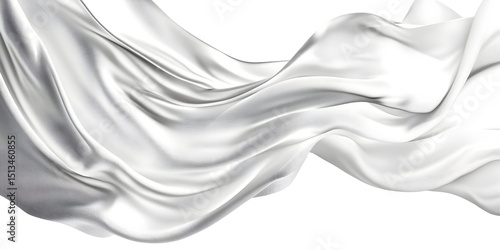 Elegant flowing white silk fabric isolated on a contrasting black background