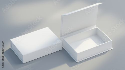 White folding gift box - Opened and closed gift box - 3d rendering mock up.
