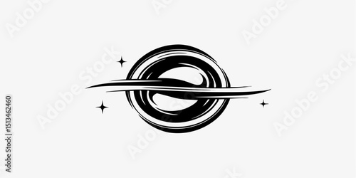 Stylized black and white illustration of a swirling galaxy with stars and a horizontal band across it |eps vectors silhouette