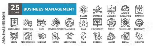 Business management  icon collection set. Containing Execution, Data , implementation, teamwork, Email