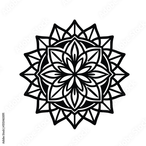 Elegant Black and White Mandala Design with Floral and Geometric Elements for Coloring or Decoration