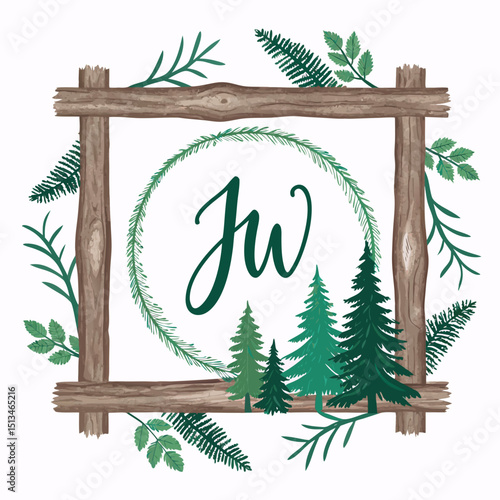 Design a bold, rustic wood frame vector logo.  Emphasis on strong lines and a weathered texture.