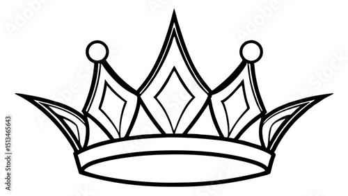 Outlined crown with diamonds and spherical tips  vector, silhouette, illustration, horizontal, isolated assets, on transparent background