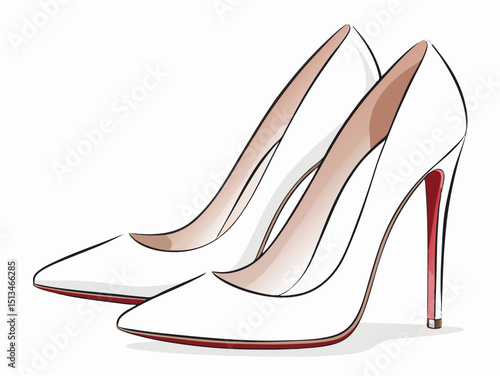 Create a bold, vector illustration of a bride's high-heeled shoe, emphasizing strong, thick outlines.  Focus on clean lines and sharp details.