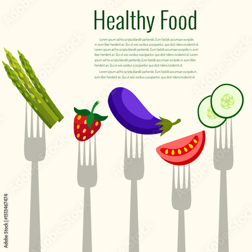 Fruit and vegetables on forks vector illustration