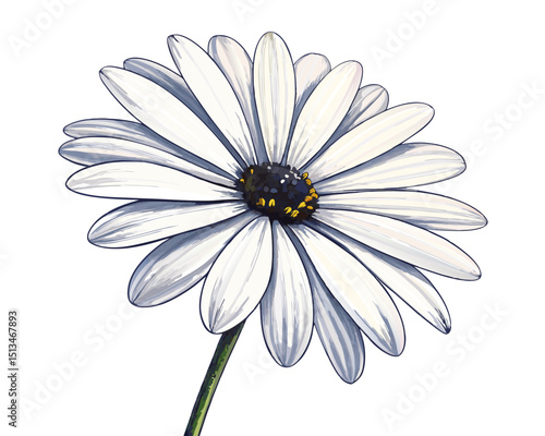 Create a vector illustration of a bold, symmetrical daisy with thick black strokes.  Emphasis on clean lines and strong graphic style.
