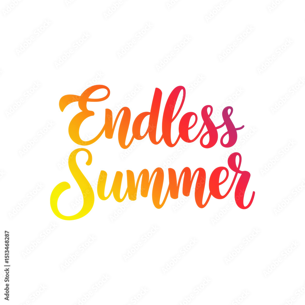 Fototapeta premium Endless summer text lettering design with colorful gradient on transparent background. Vacation concept for greeting card and poster.