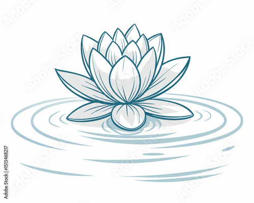 Create a bold, vector illustration of a single, floating flower with thick, black outlines.  The flower should appear weightless and elegant.