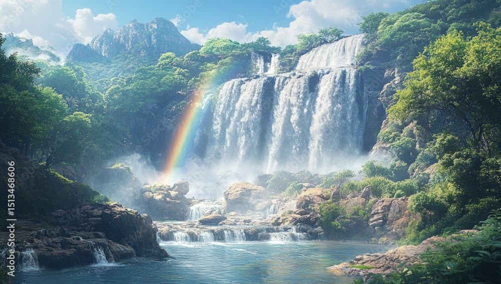 Fototapeta premium Lush waterfall cascading through valley