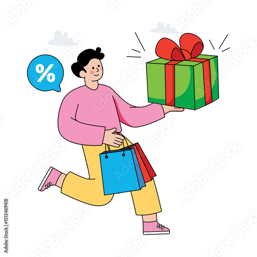 Editable design illustration of shopping gift 