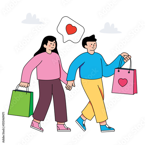 Premium download illustration of shopping couple 