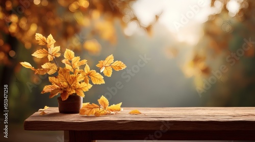 Autumn Leaves Still Life on Wooden Table