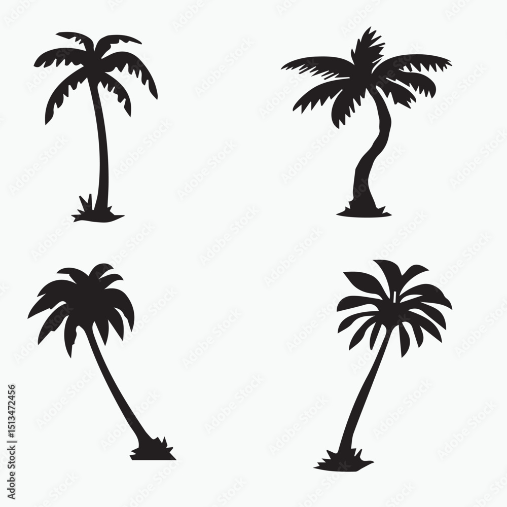 Fototapeta premium Minimal Tropics: Vector Palm Tree Icons and Silhouettes