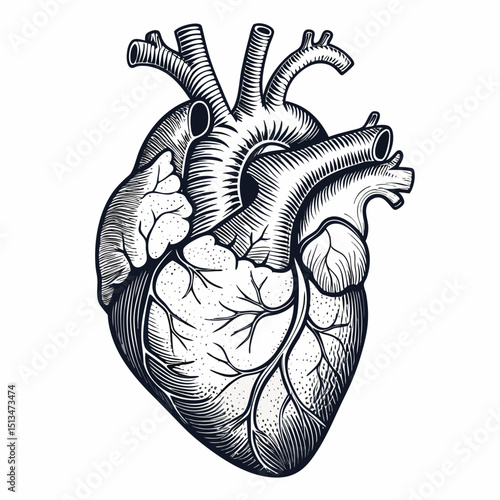Create a vector illustration of a bold, stylized anatomical human heart with thick black strokes.  Ensure high resolution and clean lines.