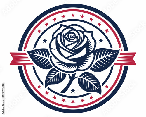 Create a vector illustration of a bold-stroked rose, entirely enclosed within a circle.  The style should be clean and modern.