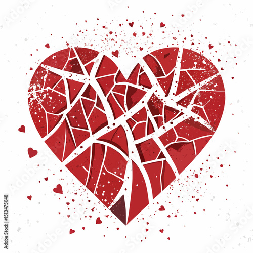 Create a vector illustration of a shattered heart with bold, black strokes, conveying intense anger and madness.  Focus on sharp, jagged edges.