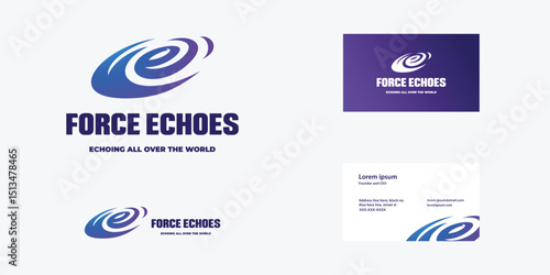 Initial letter F and E form an expanded galaxy or water ripple with  echoing amplified energy wave represent company that always develop. Simple logo and business card design template