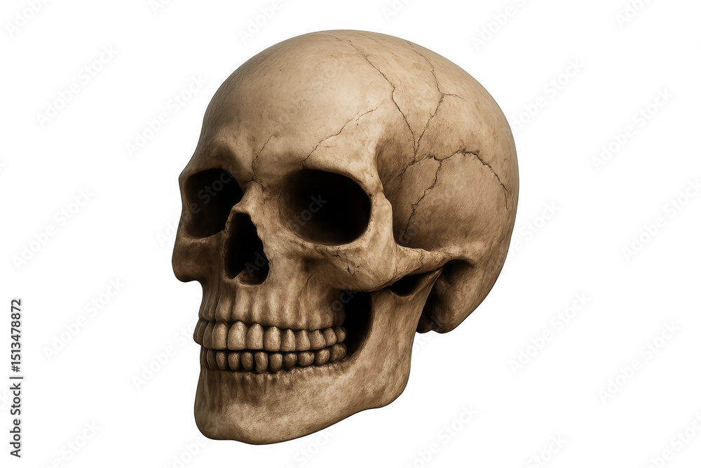 Obraz premium Realistic human skull rotating on transparent background