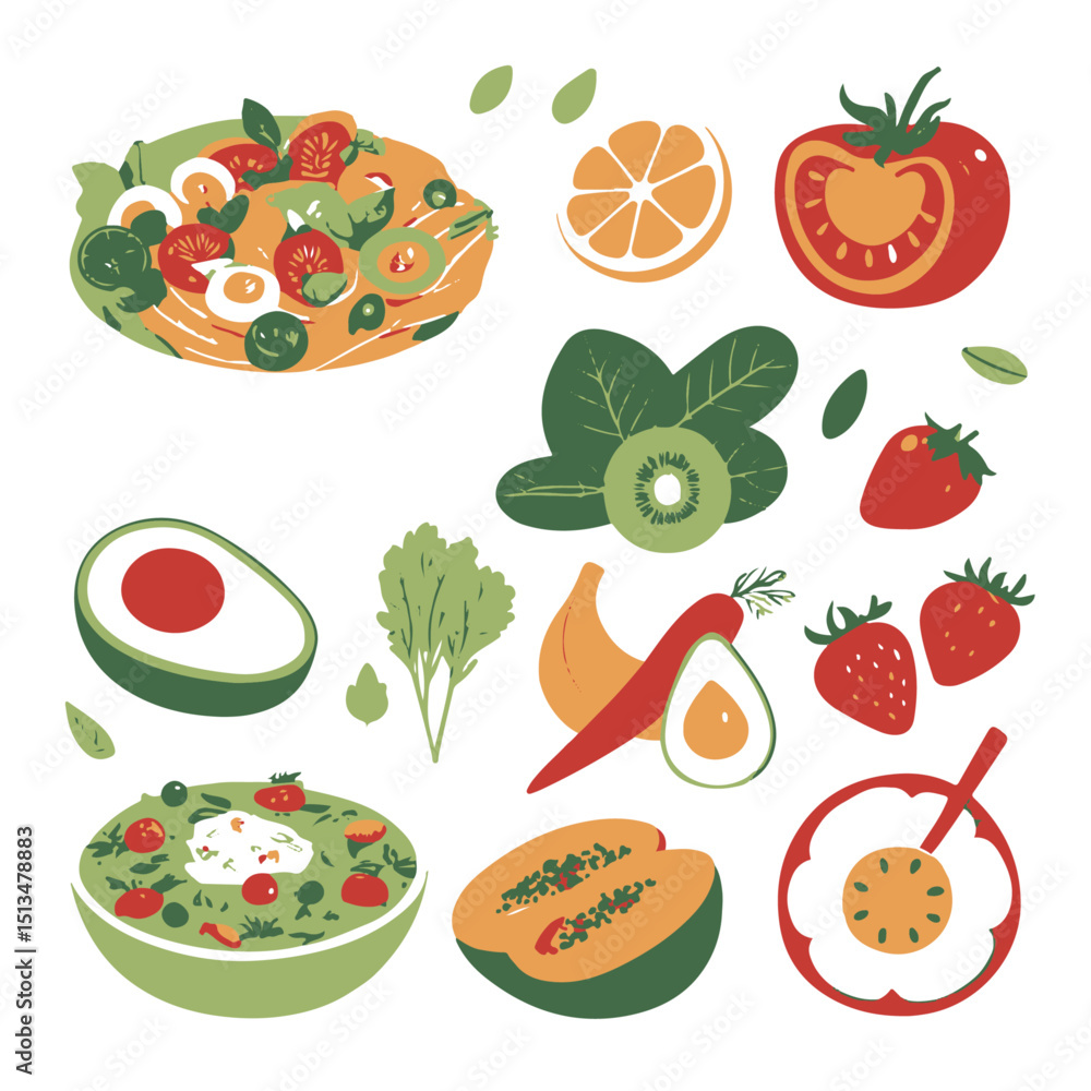 set of vegetables and fruits set of vegetables and fruits