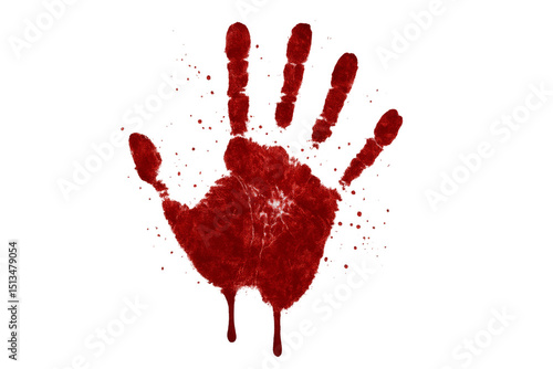 Bloody handprint dripping blood on transparent background