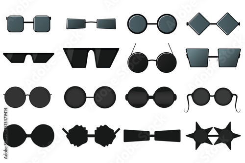 Set of stylish sunglasses for fashion and eyewear trends. Trendy sun protection glasses