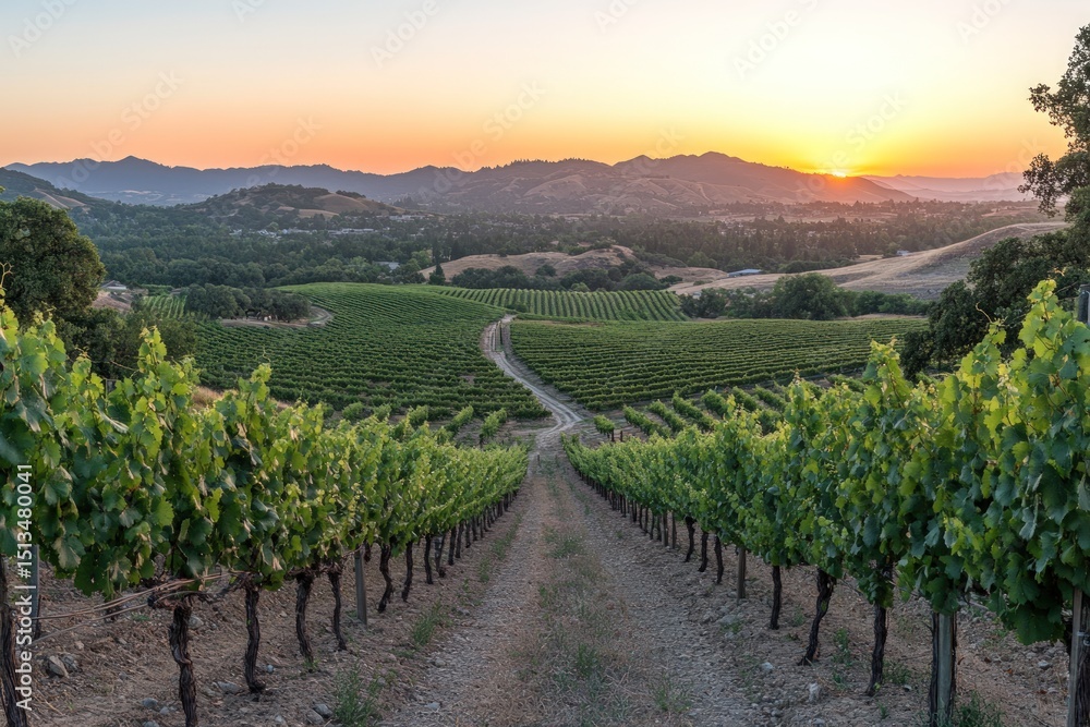 Fototapeta premium Vineyard landscape at sunrise