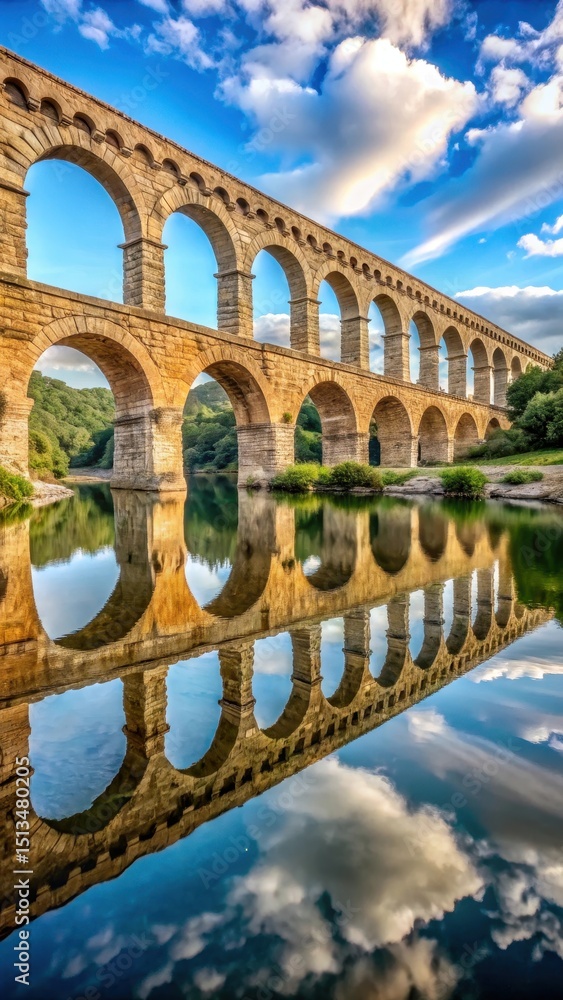 Fototapeta premium Ancient aqueduct and bridge with water reflections