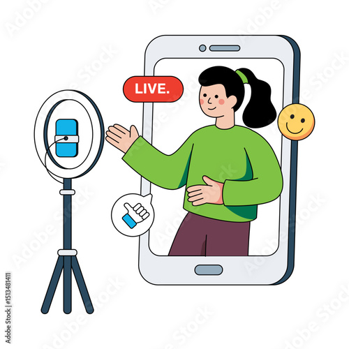 Conceptual flat design illustration of live streaming 