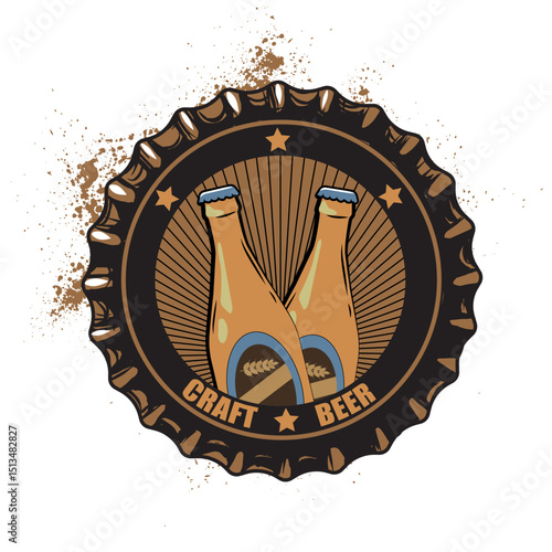 Beer bottle cap, design for beer production, craft beer, premium. Vector design retro style, dark beer, alcohol, oktoberfest, print on t-shirt