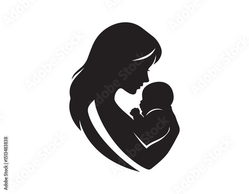 moms' love. baby and mother logo designs silhouette icon

