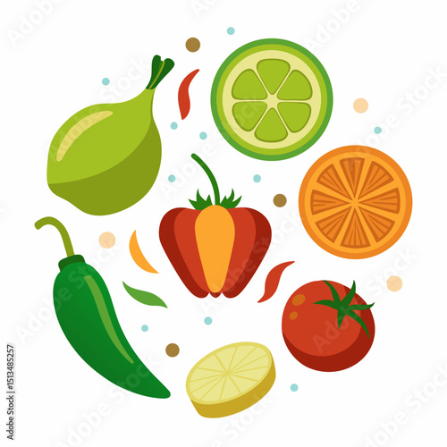 National Fajita Day Vector Illustration of Sizzling Fajitas and Ingredients