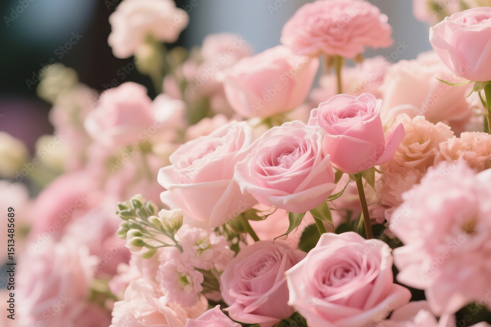 Delicate Blossoms and Pink Roses in a Stunning Display Delicate Blossoms and Pink Roses in a Stunning Display