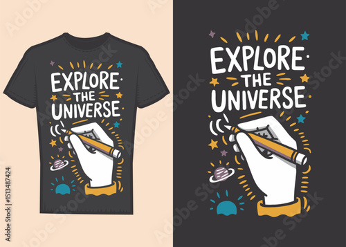 Fashionable black cotton t-shirt design concept template with vector illustration for casual clothing print