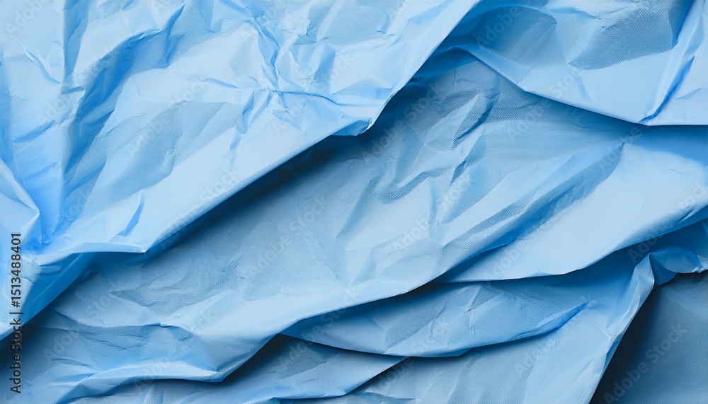 Fototapeta premium crumpled pastel blue paper empty sticker mockup sheet transparent background revealing intricate wrinkled surface and delicate texture