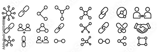 Symbols representing connections and interactions among various entities in a modern digital context