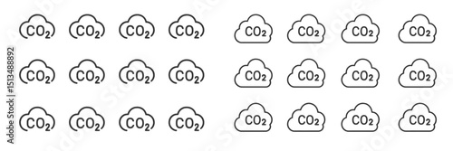 Collection of carbon dioxide cloud icons illustrating environmental impact and climate change awareness messages