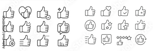 Collection of different hand gesture icons showing approval, love, and satisfaction in a simple line art style