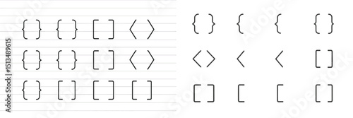 Display of various bracket types on lined and plain paper highlighting their shapes and styles