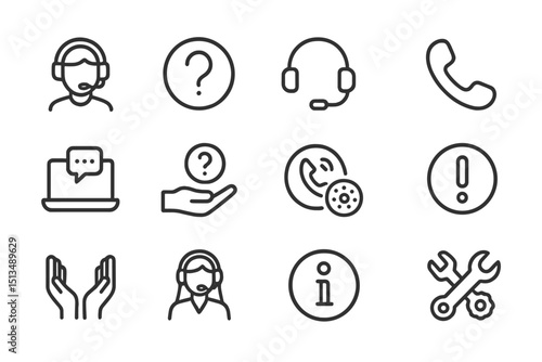 Support and assistance icons representing various customer service activities in a modern digital environment