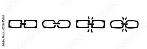 Break chain link weak icon set. Weak disconnect line broken gap unlink collection. Vector illustration