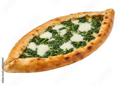 Spinach and Cheese Pide Recipe Delicious Turkish Flatbread isolated on transparent background
