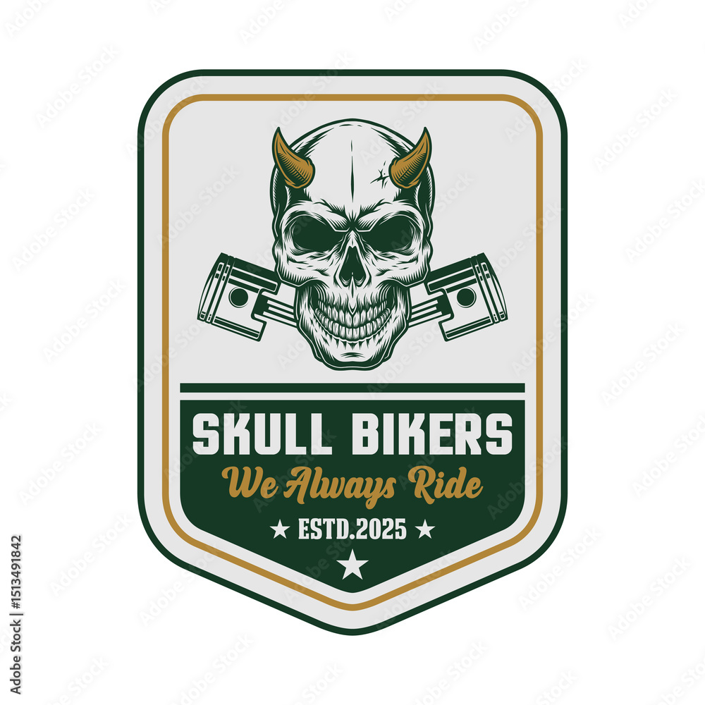 Fototapeta premium skull bikers and garage logo emblem vector design