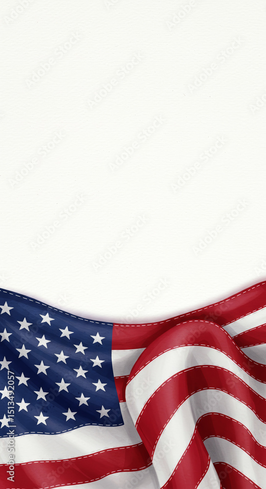 Obraz premium American flag draped on white background with visible texture 