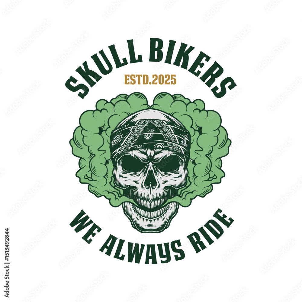 Fototapeta premium skull bikers and garage logo emblem vector design