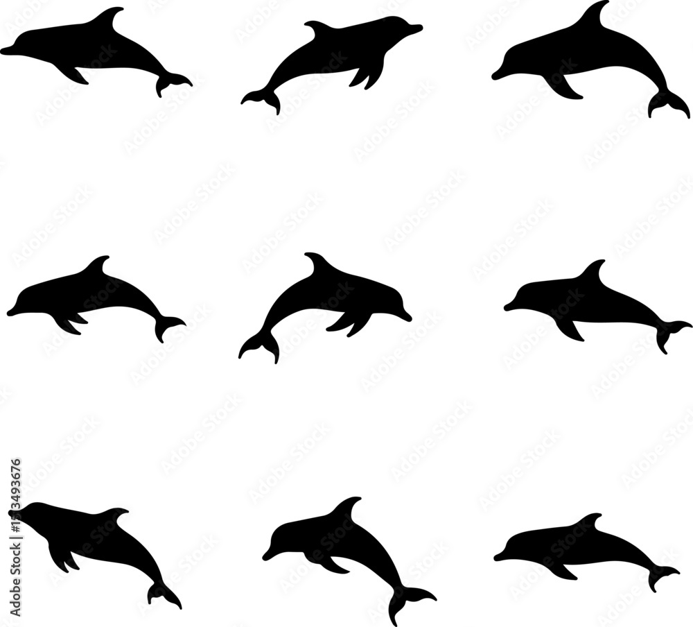 Fototapeta premium Sea Animals Silhouettes Collection vector bundle design