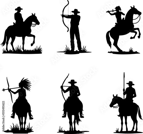 Western and Native American Figures Silhouettes Set bundle