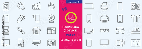Electronics and Devices web icons in line style. Computing, social network, management, internet, network, programming, Internet connection collection. Vector illustration