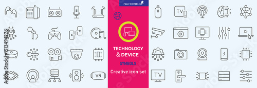Electronics and Devices web icons in line style. Computing, social network, management, internet, network, programming, Internet connection collection. Vector illustration