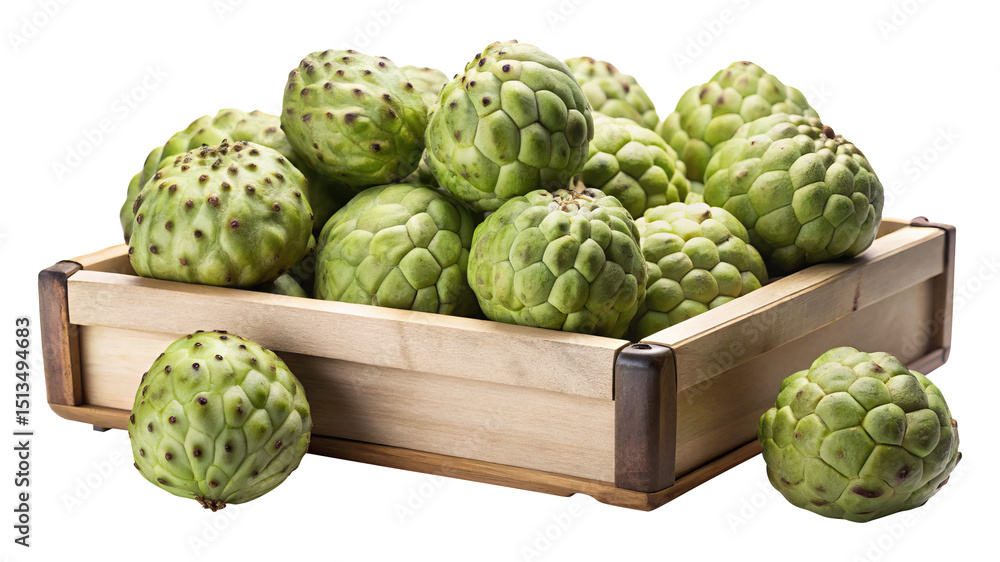 Obraz premium A wooden crate overflowing with fresh, vibrant, and delicious looking sugar apples Transparent PNG